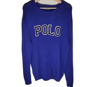 Polo Ralph Lauren Big Polo Letters Knitted Pullover Sweatshirt Size XL RoyalBlue